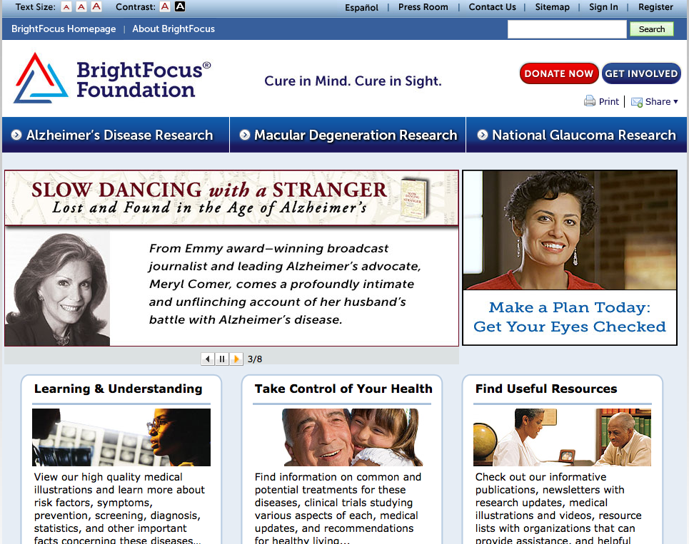 An image of the old BrightFocus home page