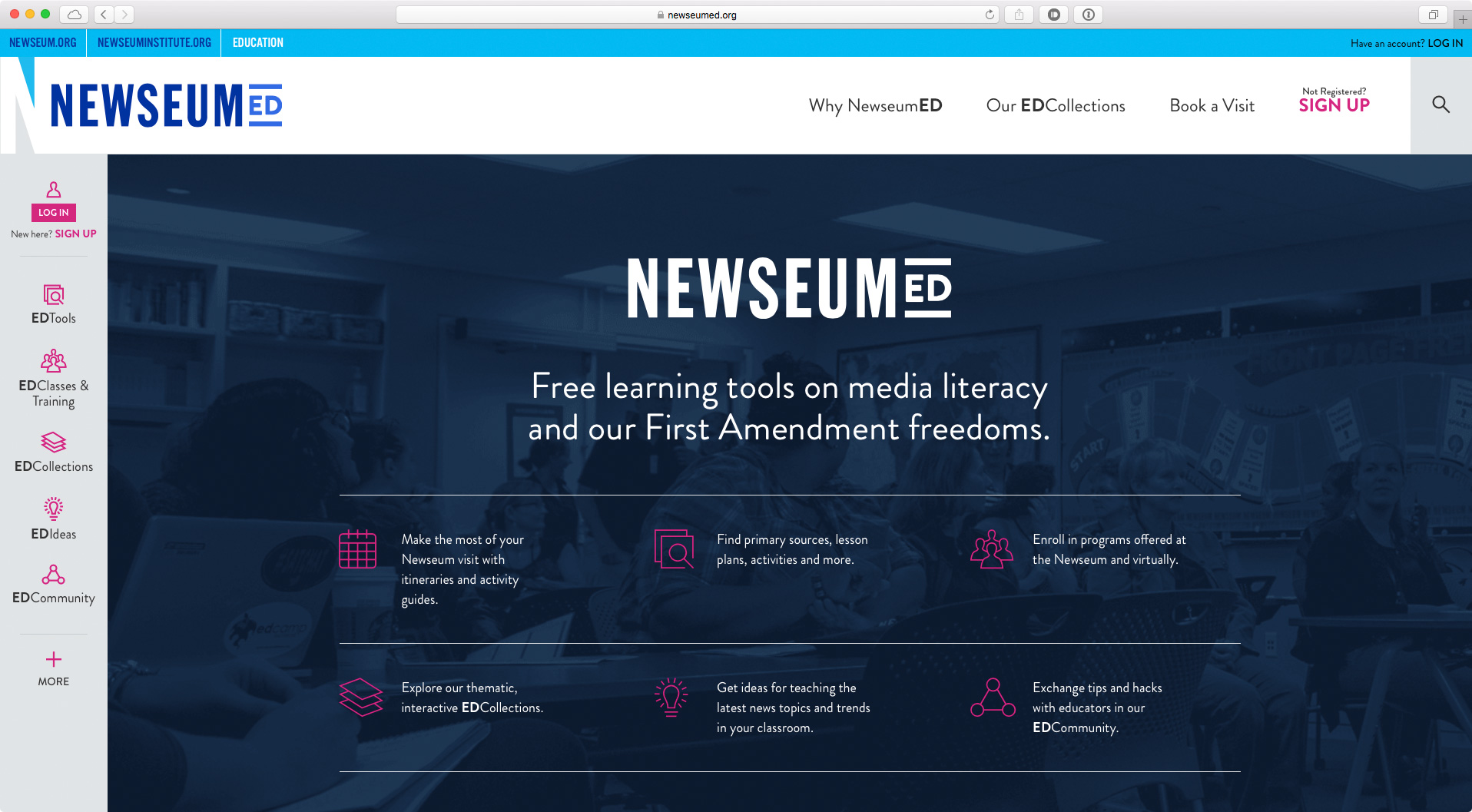 A screenshot of the NewseumEd home page after the redesign. 